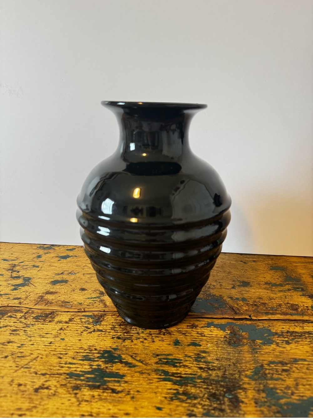 Black Ribbed Ceramic Vase - Made in Italy